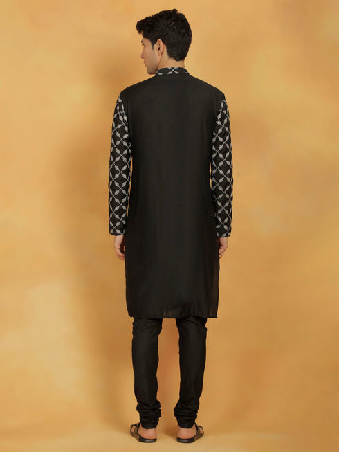 Vastramay Men's Black Cotton Blend Kurta And Pyjama Set